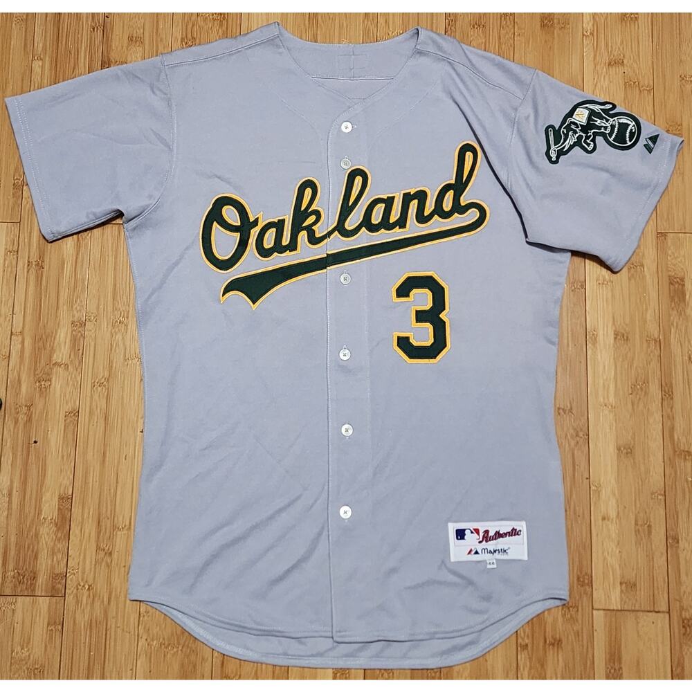 Majestic Authentic Eric Chavez #3 Oakland Athletics Jersey Vintage Grey Home 44